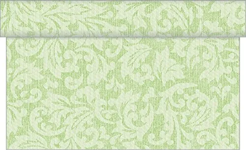 Sovie Home Tischläufer MIKA in Pistazie, 40cm x 4,80m, 1 Stück, aus Linclass® Airlaid, alle 30cm perforiert, Ton-in-Ton Ornamentdesign, edle Stoffoptik, modern