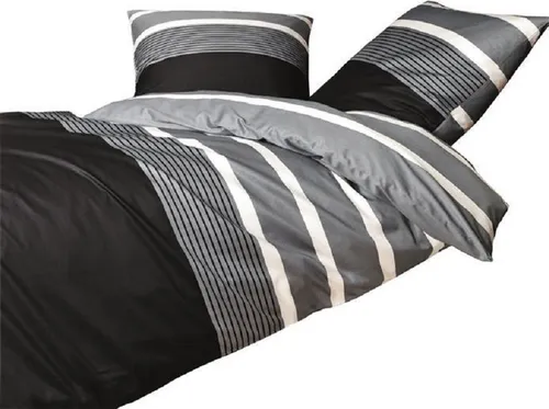 Janine Biber Bettwäsche Davos 4 teilig Bettbezug 135 x 200 cm Kopfkissenbezug 80 x 80 cm Graphit schwarz Streifen