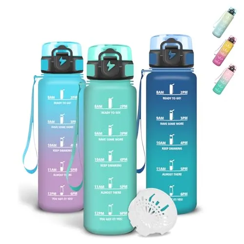 Grsta Trinkflasche 500ml Auslaufsichere, Trinkflasche Kinder mit Filter, Wasserflasche mit Zeitmarkierung und Schnürung, Sichere Verriegelung, Flasche für Schule, Sprudel, Erwachsene