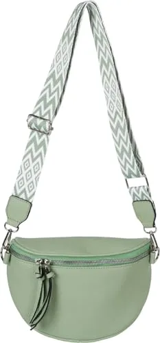 styleBREAKER Damen Halbmond Crossbody Tasche - Lindgrün - Edle Umhängetasche in Lindgrün mit verstellbarem Schultergurt und Zick-Zack Rauten Muster. Vielseitig tragbar als Crossbody oder Schultertasche und ideal für jeden Anlass.