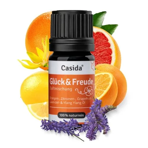 Casida® Glück & Freude Duftmischung ätherische Öle mit Orangenöl, Zitronenöl, Grapefruitöl, Lavendelöl, Ylang-Ylangöl - wirkt stimmungsaufhellend - 5 ml - Aus der Apotheke