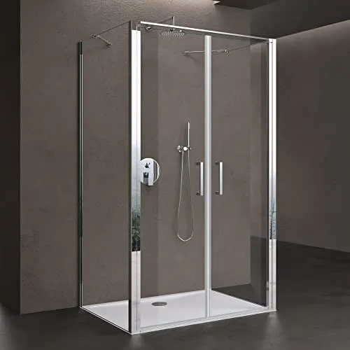 doporro Duschkabine U-Form 80x120x80cm - Elegante Duschabtrennung in U-Form mit 2 Drehtüren und NANO-Beschichtung für einfaches Reinigen. Inklusive Duschtasse aus 8mm ESG-Sicherheitsglas für ein sicheres Duscherlebnis.