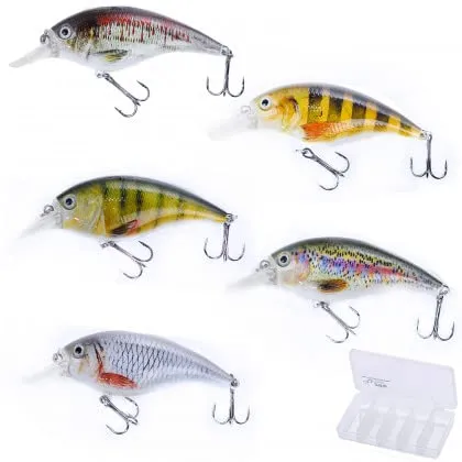 Zite Fishing Crankbait Wobbler-Set - 3D Natur-Design Barsch Hecht & Zander Angeln - 8,9cm Angelköder 5 STK in Box