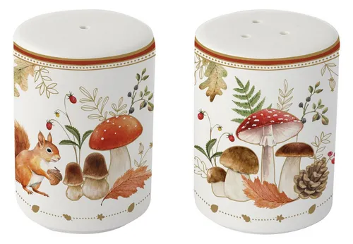 EasyLife Salz- / Pfefferstreuer Autumn Breeze, Spülmaschinengeeignet, Weiß, Motiv: Herbst, Blätter, Eichhörnchen