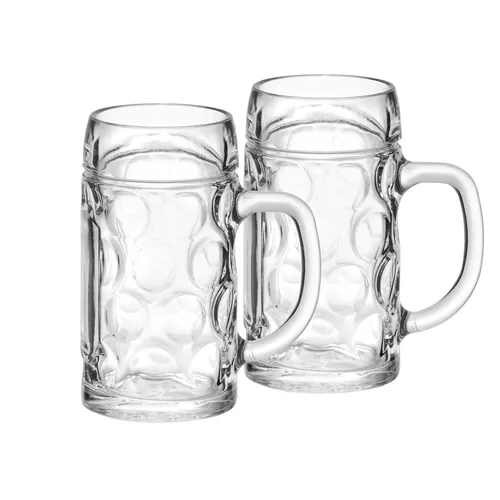 Van Well Bierkrüge geeicht München 0,5 Liter 2er Set - Geschirr & Gläser - Hochwertige Bierkrüge aus robustem Glas, ideal für traditionelle Festivitäten mit einem Fassungsvermögen von 0,5 Litern.