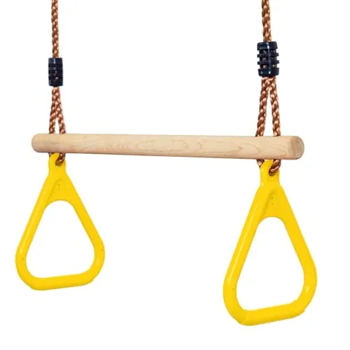 Leogreen Kinder Holz Trapeze Schaukel mit Turnringen - Schaukel für Kinder, belastbar bis 150 kg, fördert Bewegung und Gleichgewicht, ideal für Garten und Indoor-Spiele.