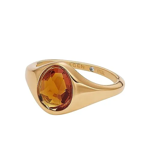 Skagen Damenring Seeglas Honigglas Center Focal Ring - Eleganter Edelstahlring - Ringe für Damen, aus hochwertigem Edelstahl mit poliertem Finish und einzigartigem Honigglas-Design, erhältlich in mehreren Größen für perfekten Sitz.