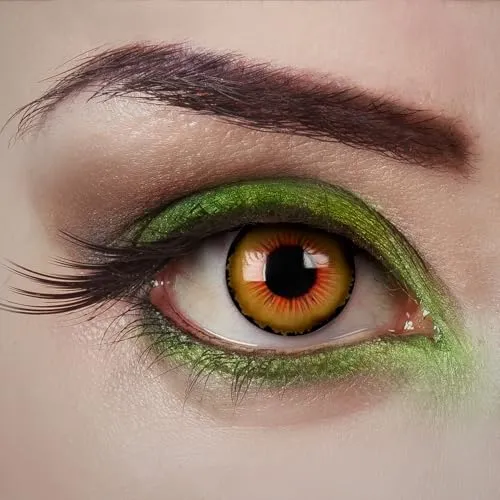 aricona Orange-Gelbe Kontaktlinsen Sunflare, 2 Stück - Farbige Halloween-Linsen ohne Stärke für Cosplay, Karneval, Fasching, Motto- und Kostüm-Partys