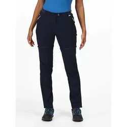 Regatta Mountain Zip Off Pant Damen - Blau, Größe 42 - Wanderhose für Damen mit abzipbaren Hosenbeinen, ideal für wechselhafte Wetterbedingungen. Ergonomische Passform und schnelltrocknendes Material sorgen für höchsten Komfort bei Outdoor-Aktivitäten.