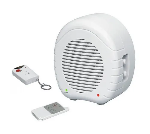 Indexa EW01 Elektronischer Wachhund mit Zusatz-Fernbedienung - Bewegungsmelder mit 17 cm Lautsprecher für realistisches Hundegebell. Sensorempfindlichkeit und Lautstärke einstellbar, ideal für effektive Sicherheit im Zuhause.