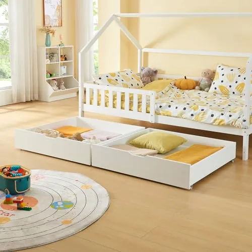 [en.casa] Unterbettkommode Ydre 2er Set - Unterbettkommoden für optimale Raumnutzung: Zwei geräumige Schubladen auf leichtgängigen Rollen, ideal für zusätzlichen Stauraum im Schlafzimmer.