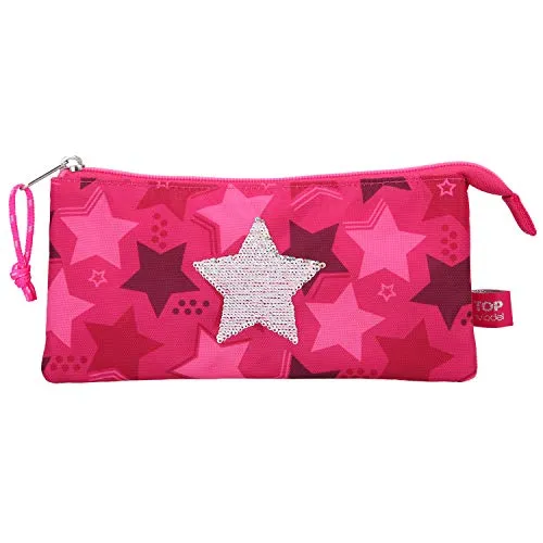 Depesche 10718 Schlamperetui Fächer, TOPModel Stern aus Streichpailletten, pink, ca. 12 x 22,5 x 4 cm