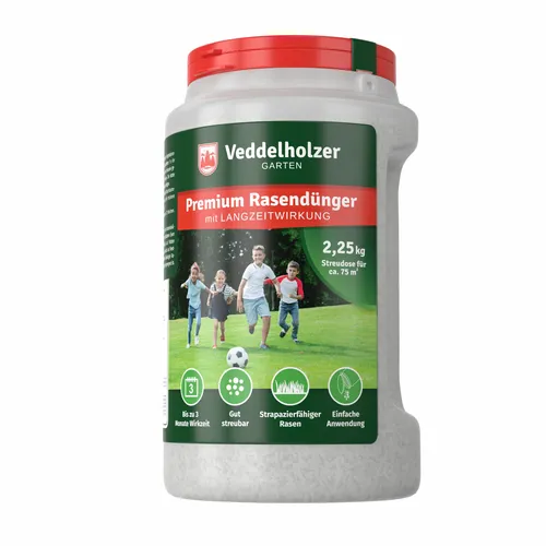 starker mineralischer Rasendünger im wiederverwendbarem Handstreuer mit 3 Monaten Langzeitwirkung | ideal für Frühjahr bis Herbst für 75 m² NPK 20+5+8 staubarmes Granulat Langzeitdünger 2,25 kg
