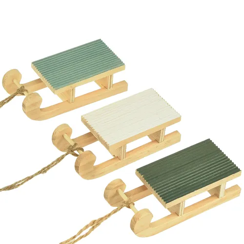 Deko Schlitten Holz Hängedekoration Mint Grün Weiß 9,5cm 6er-Set Weihnachtsdeko