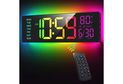 EASYERA Wanduhr 16,5 Zoll RGB Digitale Wanduhr mit Bluetooth