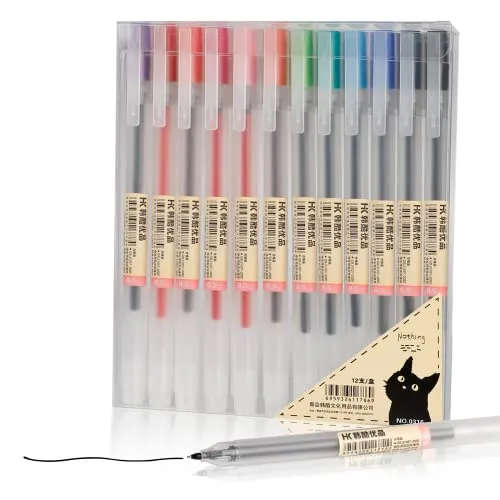 ABEIER Premium japanischer Stil bunte Gelschreiber,12er-pack,0,5 mm Stiftspitze, für Journaling, Doodling, Zeichnungen, Notizen
