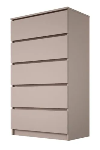 3E 3xE living.com Kommode mit 5 Schubladen in Karamellbraun, 70 x 124 x 39 cm