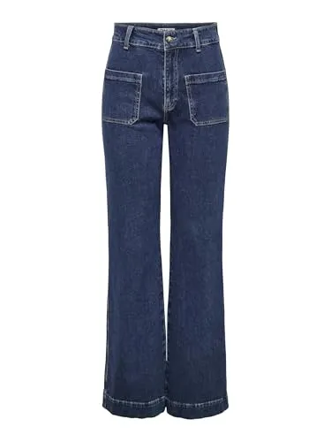ONLY Weite Jeans ONLJuicy - High Waist und bequem - Jeans in blue denim mit 99% biologischer Baumwolle, ideal für nachhaltige Mode. Hoch geschnitten und lang geschnitten für einen modernen Look.