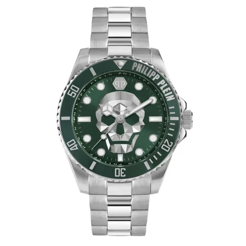 Philipp Plein The $kull Diver 44mm Edelstahl Herrenuhr - Herren Armbanduhr mit einzigartigem Skelettdesign, 12-Stunden-Zifferblatt und robustem Edelstahlarmband – perfekt für stilbewusste Träger.