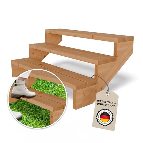 Gartenwelt Riegelsberger Terrassentreppe Breite 120 cm Treppe mit 3 Stufen Geschosshöhe 55 cm Massivholz Lärche Komplett-Set Wangen, Bohlen & Schrauben