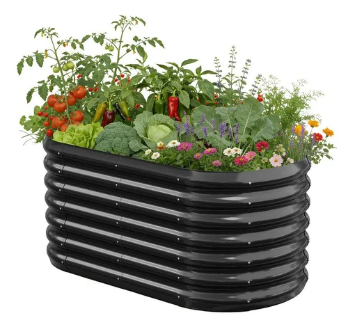 Meulbaty Ovales Hochbeet aus Metall – Eleganz für Ihren Garten (1 St) - Elegantes ovales Hochbeet aus feuerverzinktem Stahl, ideal für den Garten oder Balkon. Robust und wetterfest, sorgt es für optimale Wachstumsbedingungen. Schnell und ohne Werkzeug montierbar – für mehr Freude beim Gärtnern!