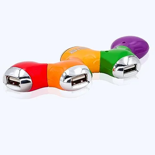 BIGtec USB HUB 4 Port Verteiler Splitter Adapter Weiche 4-Fach flexibel HUB A Stecker auf 4 x A Buchse bewegliche Elemente farbige bunt