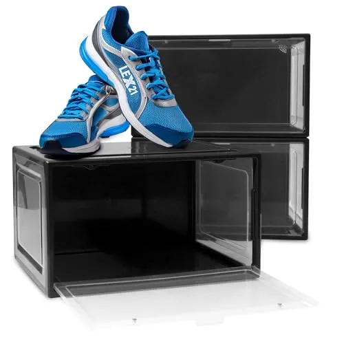 BITUXX LEX21 Schuhbox - Stapelbare Aufbewahrungsbox für Ordnung - Stiefel- & Schuhboxen: Praktische Schuhbox bis Gr. 47, stapelbar, mit leicht zu öffnender Klappe und durchsichtigen Seiten für optimale Sichtbarkeit.