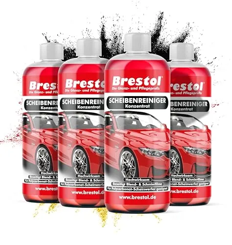 BRESTOL® Scheibenreiniger-Konzentrat für Autos 4x 1000 ml - Für klare Sicht ohne Schlieren – Ergiebiger Reiniger mit starker Reinigungskraft – Ergibt über 800 Liter gebrauchsfertigen Scheibenreiniger