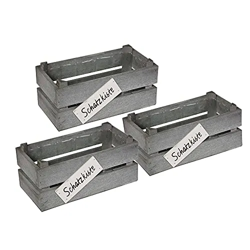 UNUS Kiste Holz rechteckig mit Kunststoffeinsatz grau washed Schatzkiste 3er Set