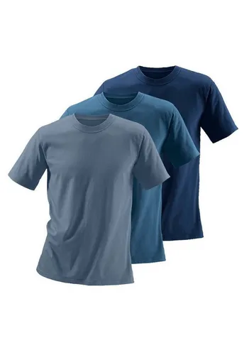 H.I.S T-Shirt 3er Pack - Baumwolle, Dunkelblau, Mittelblau, Graublau - Rundhalsshirts aus 100% Baumwolle, weich und bequem, perfekt als Unterziehshirt für jeden Anlass.