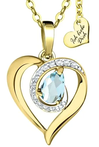 Limana Herzkette mit blauen Topas – Elegante Halskette aus 925 Silber - Ketten für Damen mit Herzanhänger aus echtem blauen Topas, verpackt in eleganter Geschenkdose – das perfekte Liebesgeschenk für besondere Anlässe.