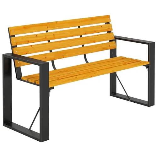 Outsunny Wetterfeste Gartenbank 2-Sitzer mit Lamelldesign - Stabile und wetterfeste Gartenbank für zwei Personen bis 240 kg. Ideal für entspannte Stunden im Freien. Mit Rückenlehne und breiten Armlehnen für zusätzlichen Komfort. Perfekt für Garten, Terrasse oder Balkon.