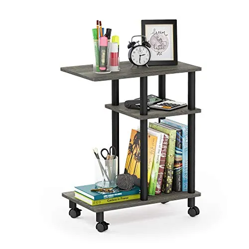 Furinno Beistelltisch mit Rollen für Sofas, Holz, Französische Eiche Grau/Schwarz, 29.49 x 50 x 56.79 cm