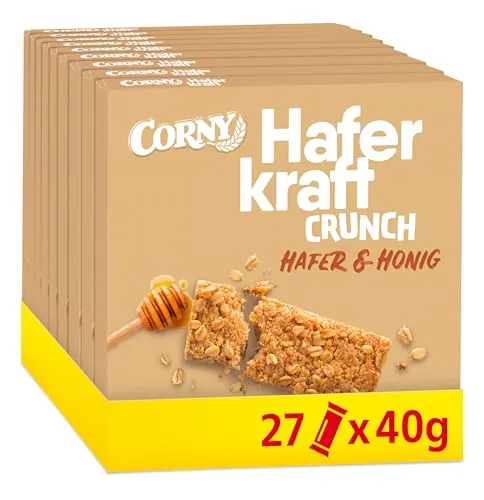 Haferriegel | Corny Haferkraft Crunch | Vollkorn Müsliriegel mit wertvollem Hafer & Honig | Energiereicher Snack für unterwegs | 27 x 40g