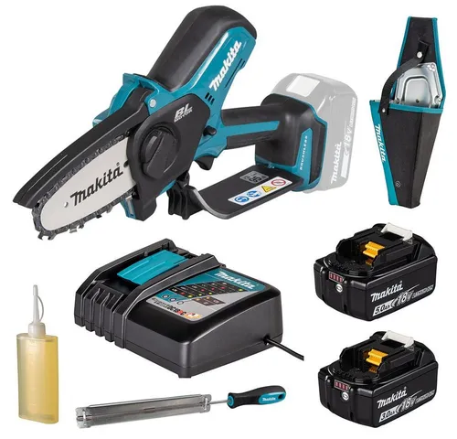 Makita Akku-Astsäge DUC101 mit 5Ah und 3Ah Akku - Leichte Akku-Astsäge für präzise Korrekturschnitte in der Park- und Baumpflege. Mit wartungsfreiem Motor und automatischer Kettenschmierung bietet sie Sicherheit und Komfort bei jedem Einsatz.