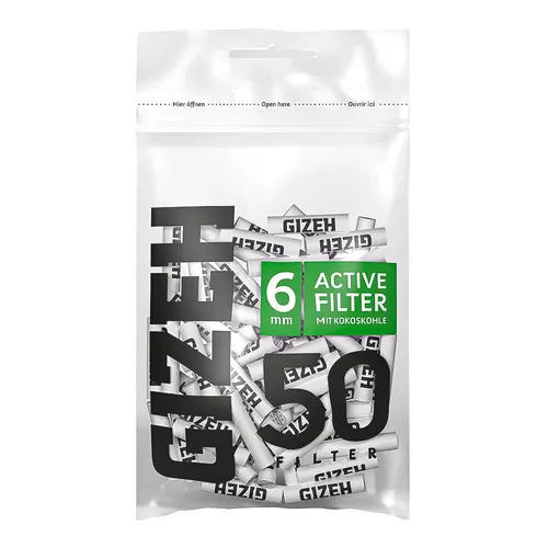 50er Beutel GIZEH BLACK Active Filter Aktivkohle Slim 6mm Zigarettenfilter