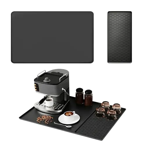 Unterlage Kaffeemaschine, 60x40 cm Silikonmatte Kaffeemaschine, 2 en 1 Kaffeematte, Barista Matte, mit Abnehmbarer Abtropfmatte Kaffeemaschin, Leicht zu Reinigen, für Kaffeemaschin, Küche, Geschirr