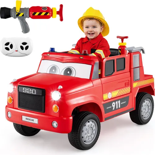 GOPLUS Kinder Elektro-Feuerwehrauto 12V mit Musik & Lichtern