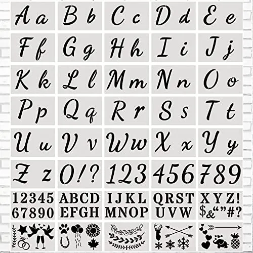 Buchstaben Schablone Alphabet Schablonen Wiederverwendbare Kunststoff Buchstaben Nummer Schablonen für Gemälde Auf Holz Groß Zahlen Kleinbuchstaben(40 Stück)