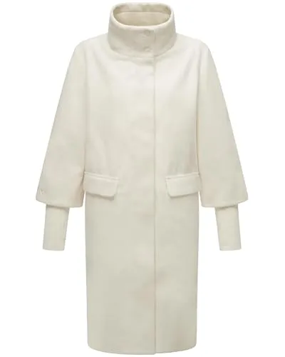 Navahoo Damen Übergangsmantel Polarblüte 14 Off White Gr. XL - Funktionsjacke mit einzigartiger Ärmelsilhouette und kuscheligem Woll-Optik-Material, ideal für stilvolle City-Looks in der Übergangszeit.