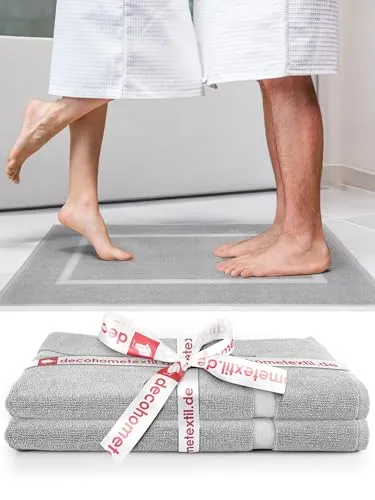 DecoHomeTextil Handtuch-Set 2 Badematten 51 x 76 cm in Hellgrau aus 100% Baumwolle, hochwertig, kuschelweich und saugstark