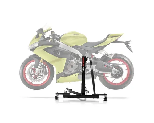 ConStands Motorradheber CS Power Evo-Zentralständer für Aprilia RS 660 20-25 Schwarz - Wagenheber für Motorräder, ideal für Wartung und Pflege mit einer max. Tragkraft von 300 kg und leichtgängigen Doppelrollen für einfaches Rangieren.