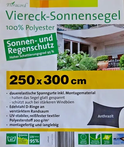 Peddy Shield Viereck Sonnensegel 2,5x3 m anthrazit