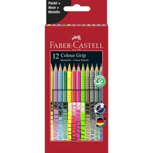 FABER-CASTELL Colour GRIP Buntstifte, 12 St. - Ergonomische Dreikantform mit rutschfester Grip-Zone für kreatives Malvergnügen