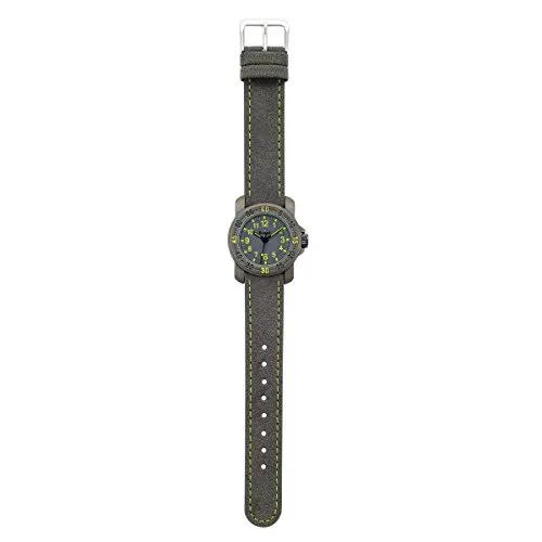 Scout Jungen Analog Quarz Uhr 280376032 - Armbanduhr für Jungen mit grauem Kunstlederarmband und grüner Steppnaht. Wasserdicht bis 5 Bar, mit robustem Metallgehäuse und gehärtetem Kunststoffglas.