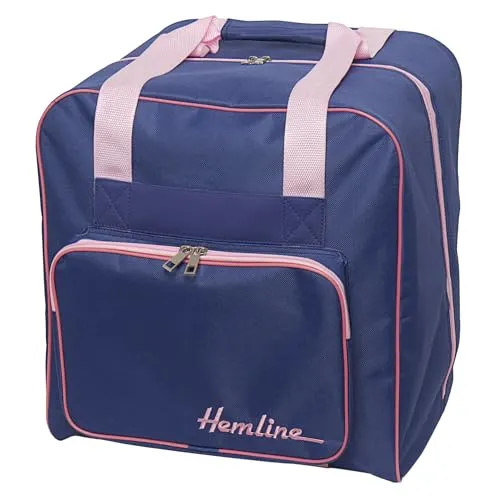 Hobby Gift Overlock-Aufbewahrungstasche für Overlock-Maschinen, gepolsterte Tragetasche, Taschen für zusätzliches Zubehör, 39 x 32 x 36 cm, Marineblau und Rosa, Blau, Rosa, (d/w/h) 39 x 32 x 36cm.,