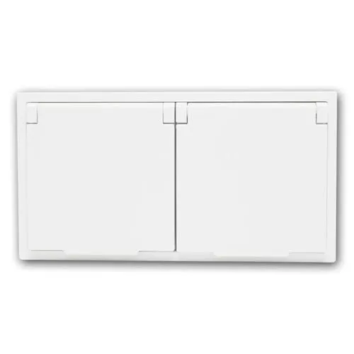 SHALLOW Doppel-Steckdose, Klappdeckel, weiß, waagerecht & senkrecht montierbar, Steckanschluss | IP44, Feuchtraum geeignet, für Keller, Garage