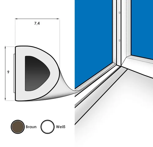 DQ-PP Türdichtband DQ-PP Fensterdichtung, 20 Meter, Profil D,E,I,P,V, selbstklebend, E-Profil, D-Profil, I- Profil, P-Profil, V-Profil