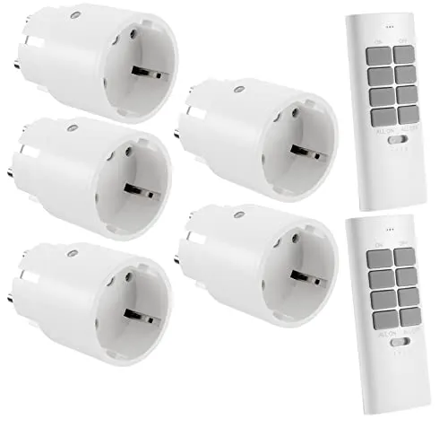 ChiliTec Funksteckdose Set Pilota Casa - 5x Steckdose mit 2 Fernbedienungen - Praktisches Set mit 5 Funksteckdosen und 2 Fernbedienungen für eine einfache Steuerung von Geräten bis 2300W. Genießen Sie kabelloses Schalten und mehr Komfort in Ihrem Zuhause!