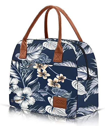 Moyad Kühltasche Klein Leicht Lunch Tasche Isoliertasche zur Arbeit Schule Lunchbag Faltbar Wasserdicht Reißverschluss 12L Blumen Navy